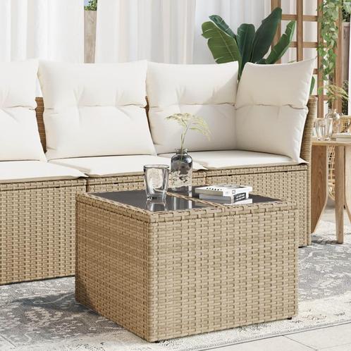 vidaXL Tuintafel met glazen blad 55x55x37 cm poly rattan, Tuin en Terras, Tuintafels, Nieuw, Verzenden