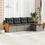 vidaXL 5-delige Loungeset met kussens poly rattan grijs, 5 zitplaatsen, Nieuw, Loungeset, Verzenden