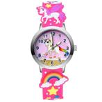 Fako® - Kinderhorloge - 3D - Eenhoorn Roze - Fluor Roze, Nieuw, Verzenden