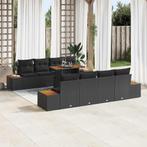 vidaXL 9-delige tuinset met kussens in zwart poly rattan, Verzenden, Nieuw, Rotan, Tuinset