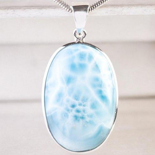 Zilveren hanger met Larimar, het aards paradijs. Mooie, Verzamelen, Mineralen en Fossielen