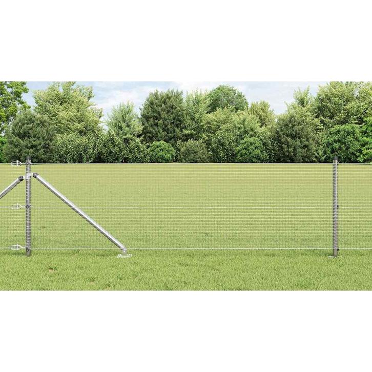 vidaXL Hecke met palen Zilver 0.8 x 100 m Staal, Tuin en Terras, Schuttingen, Nieuw, IJzer, Verzenden