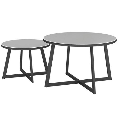TRUUSK Set Van 2 Stapelbare Bijzettafels Tuin Tafel Rond Wee, Tuin en Terras, Overige Tuin en Terras, Nieuw, Verzenden