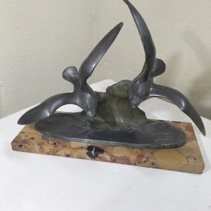 M Font - sculptuur, gabbiani su onda - 34 cm - Franse, Antiek en Kunst, Kunst | Designobjecten