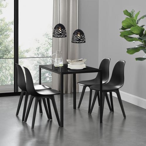 Eethoek Delft glazen eettafel met 4 stoelen zwart, Huis en Inrichting, Tafels | Eettafels, Verzenden
