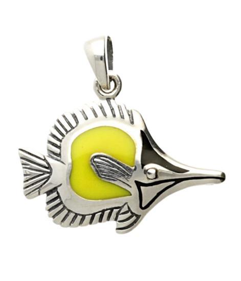Zilveren Tropische vis met geel emaille kettinghanger, Sieraden, Tassen en Uiterlijk, Kettinghangers, Verzenden