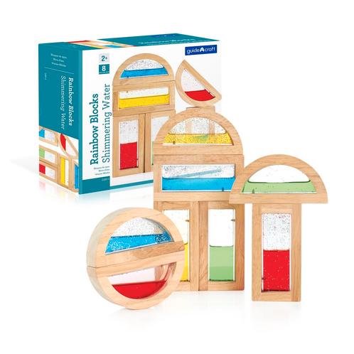 Guidecraft - 8 houten blokken gevuld met glinsterend water, Kinderen en Baby's, Speelgoed | Overig