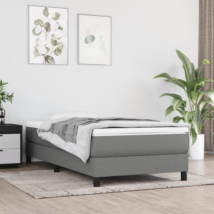 vidaXL Boxspring bed 90x200 cm stof donkergrijs, Huis en Inrichting, Slaapkamer | Bedden, 90 cm, 200 cm, Grijs, Eenpersoons, Nieuw