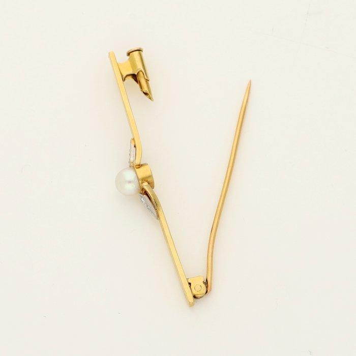 Broche - 18 karaat Geel goud, Platina - Parel - Diamant;, Sieraden, Tassen en Uiterlijk, Antieke sieraden
