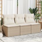 vidaXL Tuinbank 3-zits met kussens poly rattan beige, Verzenden, Nieuw, Rotan