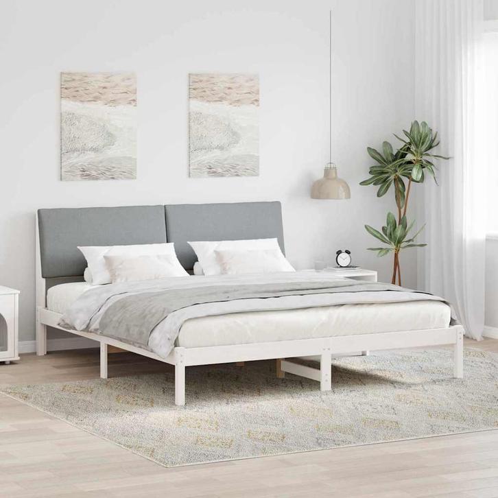 vidaXL Bedframe Wit en lichtgrijs 180 x 200 cm Massief, Huis en Inrichting, Slaapkamer | Bedden, Wit, Nieuw, Hout, Verzenden