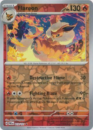 Flareon 013/131 reverse holo Prismatic Evolutions, Hobby en Vrije tijd, Verzamelkaartspellen | Pokémon, Losse kaart, Nieuw, Foil