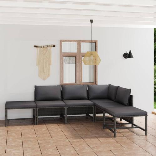 vidaXL 6-delige Loungeset met kussens poly rattan grijs, Tuin en Terras, Tuinsets en Loungesets, Loungeset, Nieuw, Rotan, Verzenden