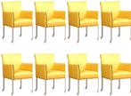 Set van 8 Gele leren moderne kuipstoel - poot rond rvs met w, Huis en Inrichting, Stoelen, Nieuw, Leer, Ophalen of Verzenden, Modern
