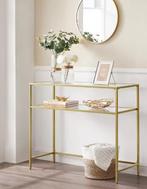Gouden Consoletafel met Glas – Modern en Elegant 100×35×80, Verzenden