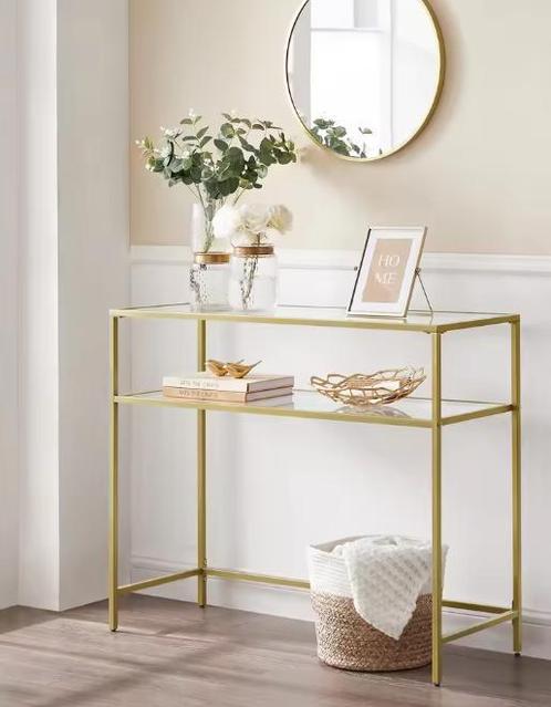 Gouden Consoletafel met Glas – Modern en Elegant 100×35×80, Antiek en Kunst, Antiek | Meubels | Tafels, Verzenden