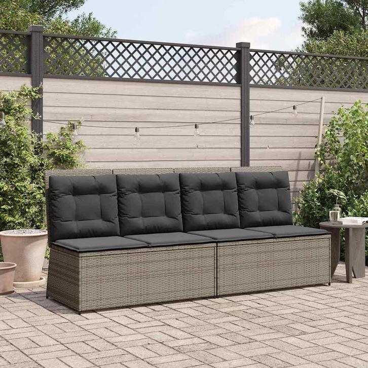 vidaXL Tuinbank met kussen Grijs Poly riet, Tuin en Terras, Tuinsets en Loungesets, Nieuw, Rotan, Verzenden