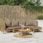 vidaXL 6-delige Loungeset met kussens bamboe taupe, Tuin en Terras, Verzenden, Nieuw, Hout, Loungeset