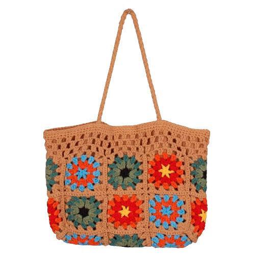 Handtas Beige - Granny Squares Groen/Rood/Oranje/Blauw - Han, Sieraden, Tassen en Uiterlijk, Tassen | Schoudertassen, Wit, Nieuw
