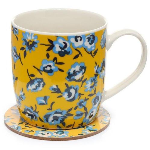 Beker met onderzetter Pick of The Bunch Pioenroos - Gele bek, Huis en Inrichting, Keuken | Servies, Nieuw, Ophalen of Verzenden