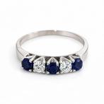 Ring - 14 karaat Witgoud Diamant (Natuurlijk) - Saffier, Nieuw