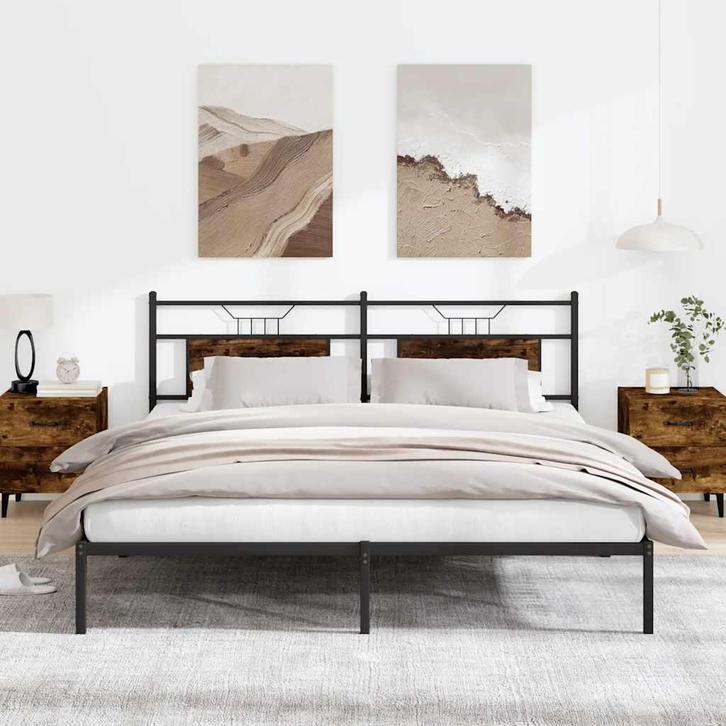 vidaXL Bedframe zonder matras 183x203 cm spaanplaat gerookt, Huis en Inrichting, Slaapkamer | Bedden, Bruin, Nieuw, Hout, Tweepersoons