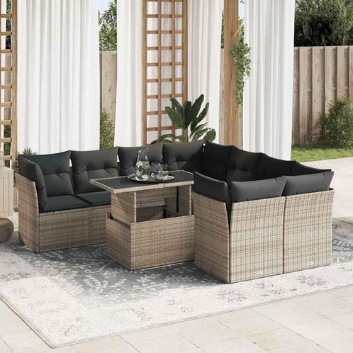 vidaXL 9-delige Loungeset met kussens poly rattan grijs, Tuin en Terras, Tuinsets en Loungesets, Loungeset, Nieuw, Rotan, Verzenden