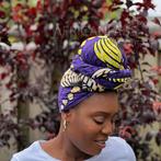 Afrikaanse Paarse bloemen hoofddoek - headwrap, Nieuw, Ophalen of Verzenden