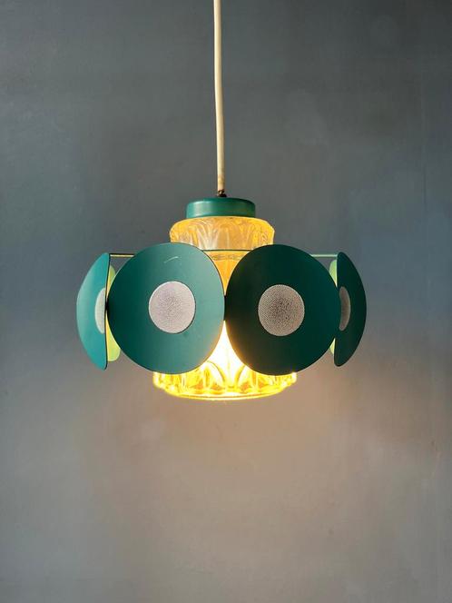 Space Age Pendant Lamp with Glass Shade and Green/Blue, Huis en Inrichting, Lampen | Hanglampen, Ophalen of Verzenden