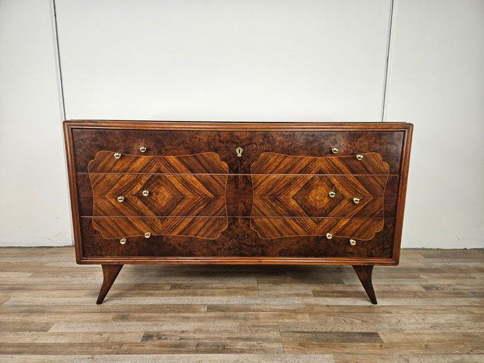 Commode - Art Deco ladekast met glazen blad en messing, Antiek en Kunst, Kunst | Designobjecten