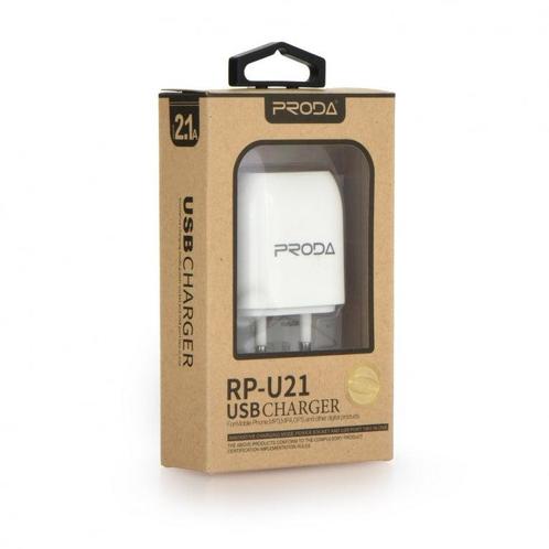 USB Adapter 5V 2,1A AC Oplader Dual USB - Wit Proda RP-U21, Audio, Tv en Foto, Opladers, Ophalen of Verzenden