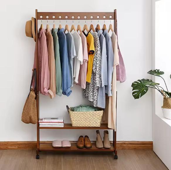 Vrijstaand Bamboe Kledingrek met Opbergplanken en Haakjes, Huis en Inrichting, Woonaccessoires | Kapstokken, Nieuw, Verzenden