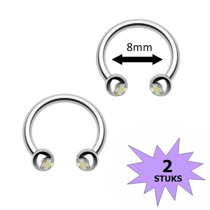 Fako Bijoux - Circular Barbell Piercing - Hoefijzer Kristal, Sieraden, Tassen en Uiterlijk, Piercings, Verzenden