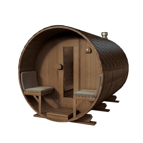 Gemodificeerd Ayous barrelsauna 300 cm | 10% KORTING, Sport en Fitness, Sauna, Fins of Traditioneel, Complete sauna, Nieuw, Ophalen of Verzenden