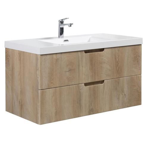 Badkamermeubel Set Thermis 100cm Licht Eiken Badmeubel, Huis en Inrichting, Badkamer | Badkamermeubels, Nieuw, Wastafelkast, Verzenden