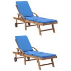 vidaXL Ligbedden met kussens 2 st massief teakhout blauw, Verzenden, Nieuw