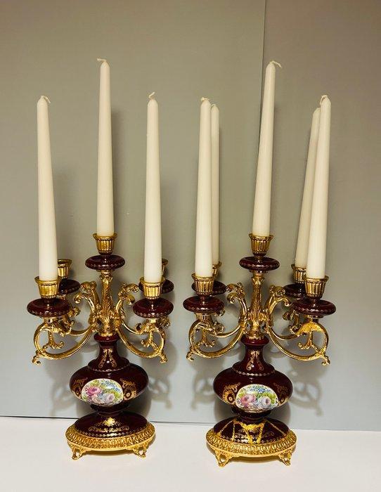 Limoges, Mignon – Pair of hand-painted 5-arm Candelabras -, Antiek en Kunst, Curiosa en Brocante