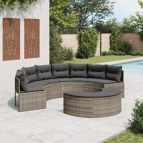 vidaXL 2-delige Loungeset halfrond poly rattan grijs, Tuin en Terras, Tuinsets en Loungesets, Loungeset, Nieuw, Rotan, Verzenden
