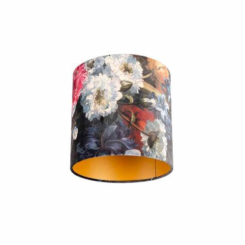 Velours lampenkap bloemen dessin 25/25/25 gouden binnenkant, Huis en Inrichting, Lampen | Lampenkappen, Minder dan 25 cm, Overige vormen