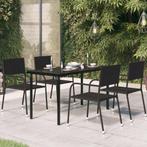 vidaXL Tuintafel 140x70x74 cm staal en glas zwart, Verzenden, Nieuw, Metaal