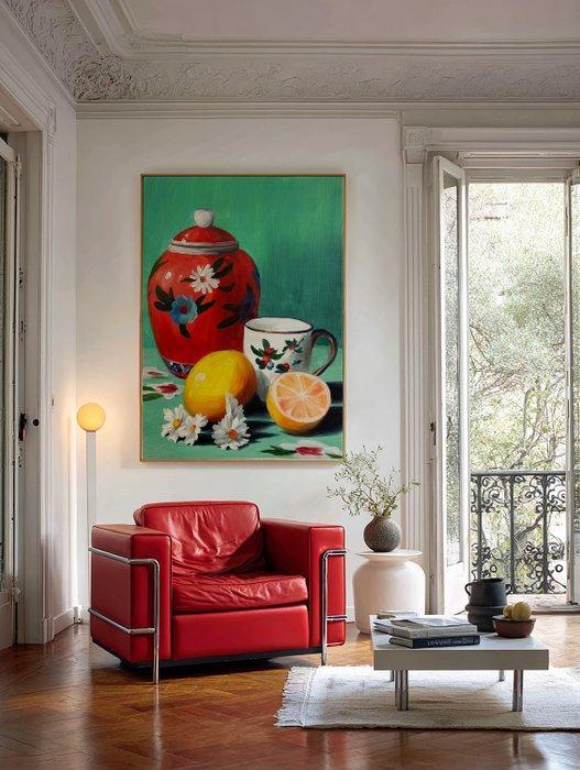 E. García - JARRÓN ROJO CON LIMONES XL (NO RESERVE), Antiek en Kunst, Kunst | Schilderijen | Modern