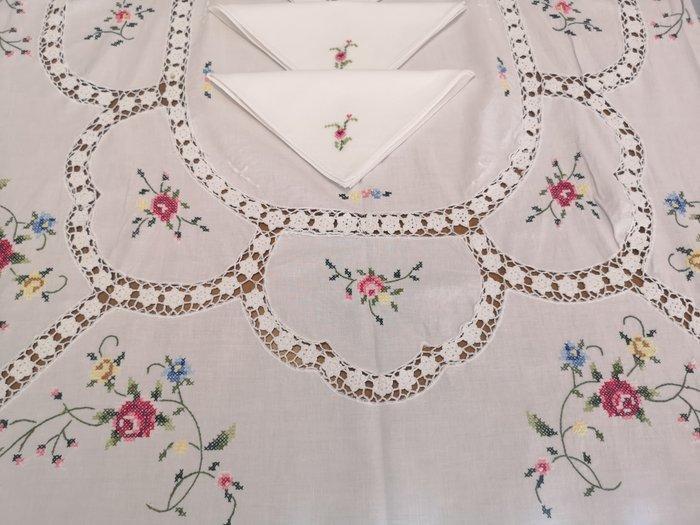 Tafelkleed - 249 cm - 157 cm - Tafelkleed met kruissteek, Antiek en Kunst, Antiek | Kleden en Textiel