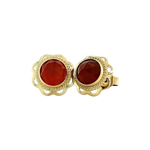 Gouden solitair oorstekers met carneool 14 krt, Sieraden, Tassen en Uiterlijk, Oorbellen, Nieuw, Ophalen of Verzenden