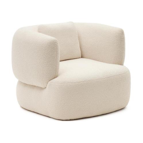 *WOONWINKEL* Kave Home Martina Fauteuil Wit Teddy Met Kussen, Huis en Inrichting, Fauteuils, Nieuw, Stof, Verzenden