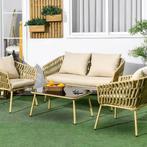 4-delige rotan tuinset – bank, 2 stoelen en salontafel, Verzenden, Nieuw