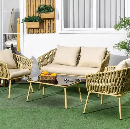 4-delige rotan tuinset – bank, 2 stoelen en salontafel, Tuin en Terras, Tuinsets en Loungesets, Nieuw, Verzenden
