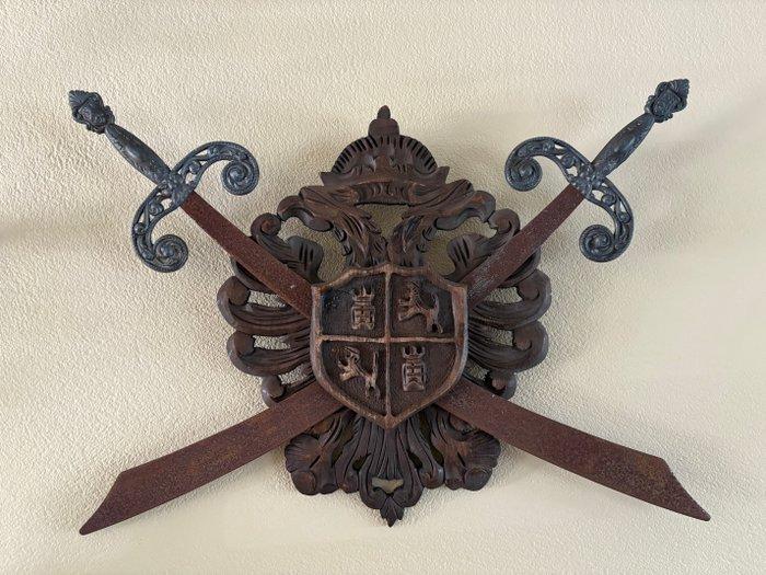 Wandbord - Hout - Staal, Antiek en Kunst, Curiosa en Brocante