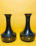 Daalderop Holland – Art Nouveau Pair of Relief Metal Vases –