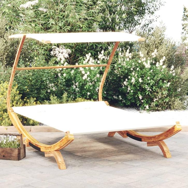 vidaXL Loungebed met luifel 165x203x138 cm massief gebogen, Tuin en Terras, Ligbedden, Nieuw, Verzenden