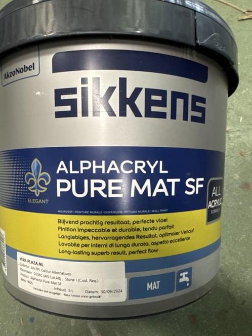 Sikkens Alphatex Pure Mat SF - beigegrijs - 5 liter, Doe-het-zelf en Verbouw, Verf, Beits en Lak, Verf, Beige, Nieuw, 5 tot 10 liter
